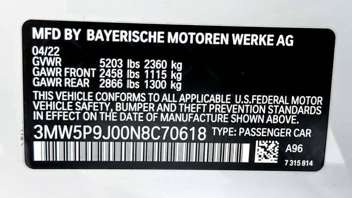 2022 BMW 3 Series 3MW5P9J00N8C70618