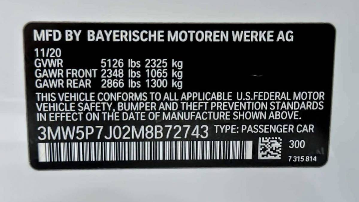 2021 BMW 3 Series 3MW5P7J02M8B72743