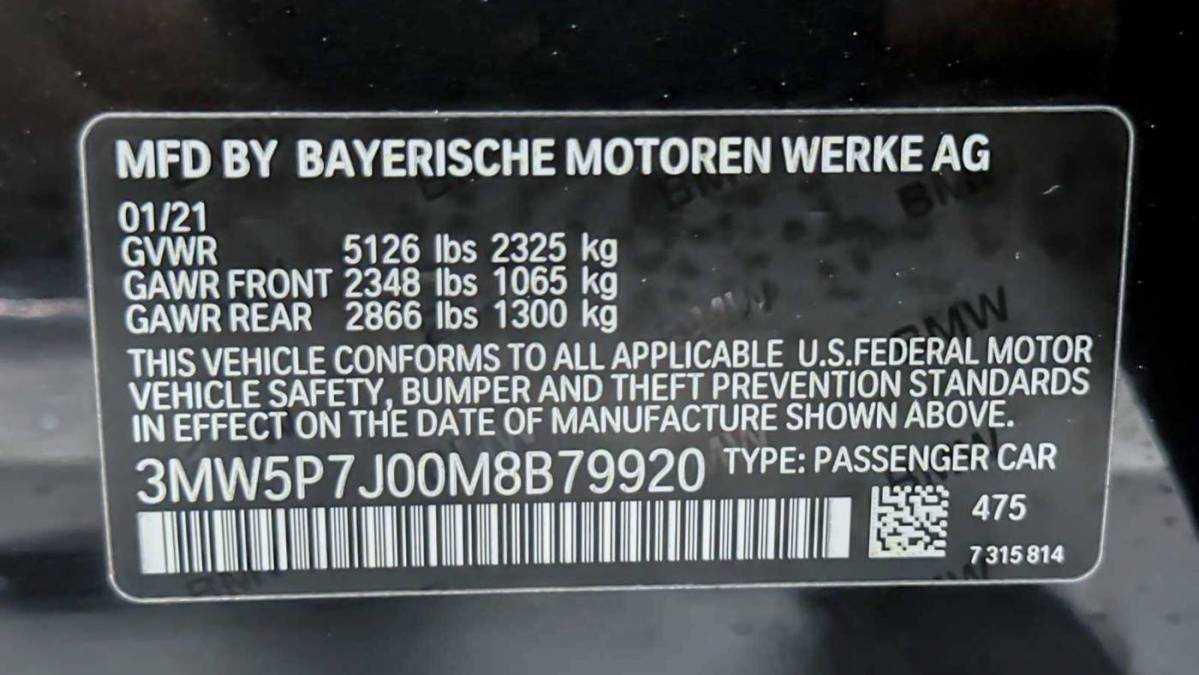 2021 BMW 3 Series 3MW5P7J00M8B79920