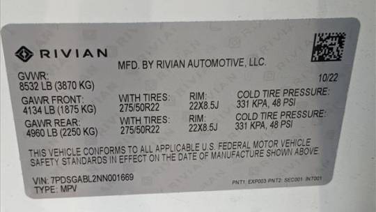 2022 Rivian R1S 7PDSGABL2NN001669