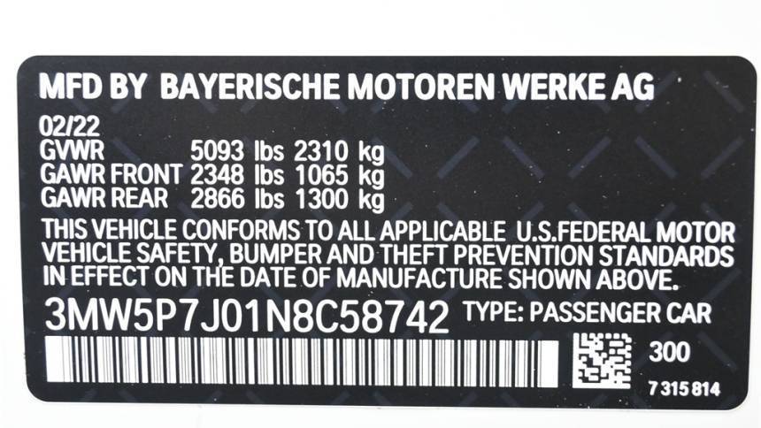 2022 BMW 3 Series 3MW5P7J01N8C58742