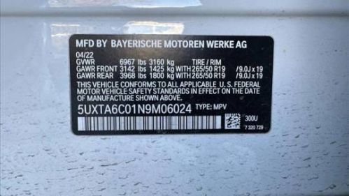 2022 BMW X5 5UXTA6C01N9M06024