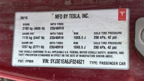 2018 Tesla Model 3 5YJ3E1EA6JF024621