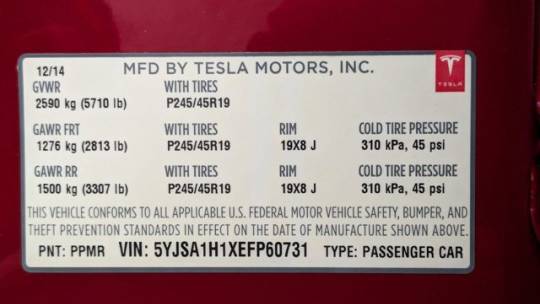 2014 Tesla Model S 5YJSA1H1XEFP60731