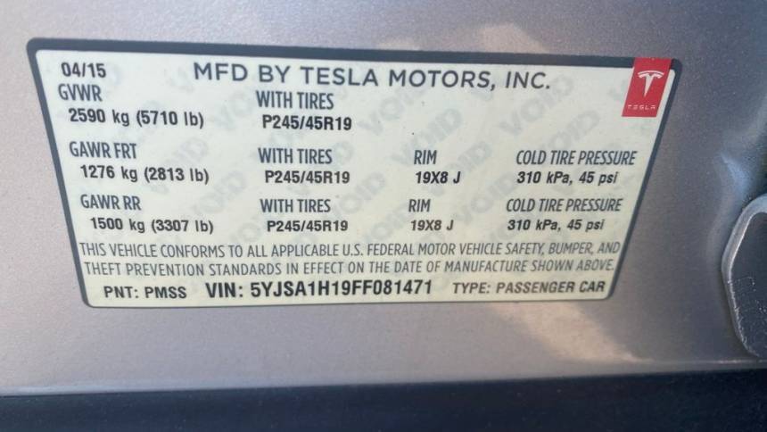 2015 Tesla Model S 5YJSA1H19FF081471