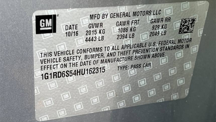 2017 Chevrolet VOLT 1G1RD6S54HU162315