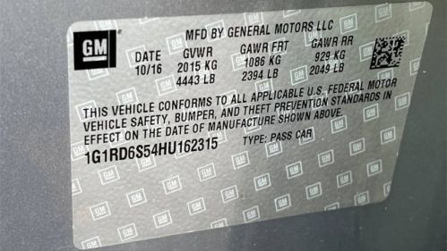 2017 Chevrolet VOLT 1G1RD6S54HU162315