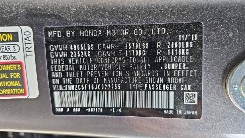 2018 Honda Clarity JHMZC5F16JC022255