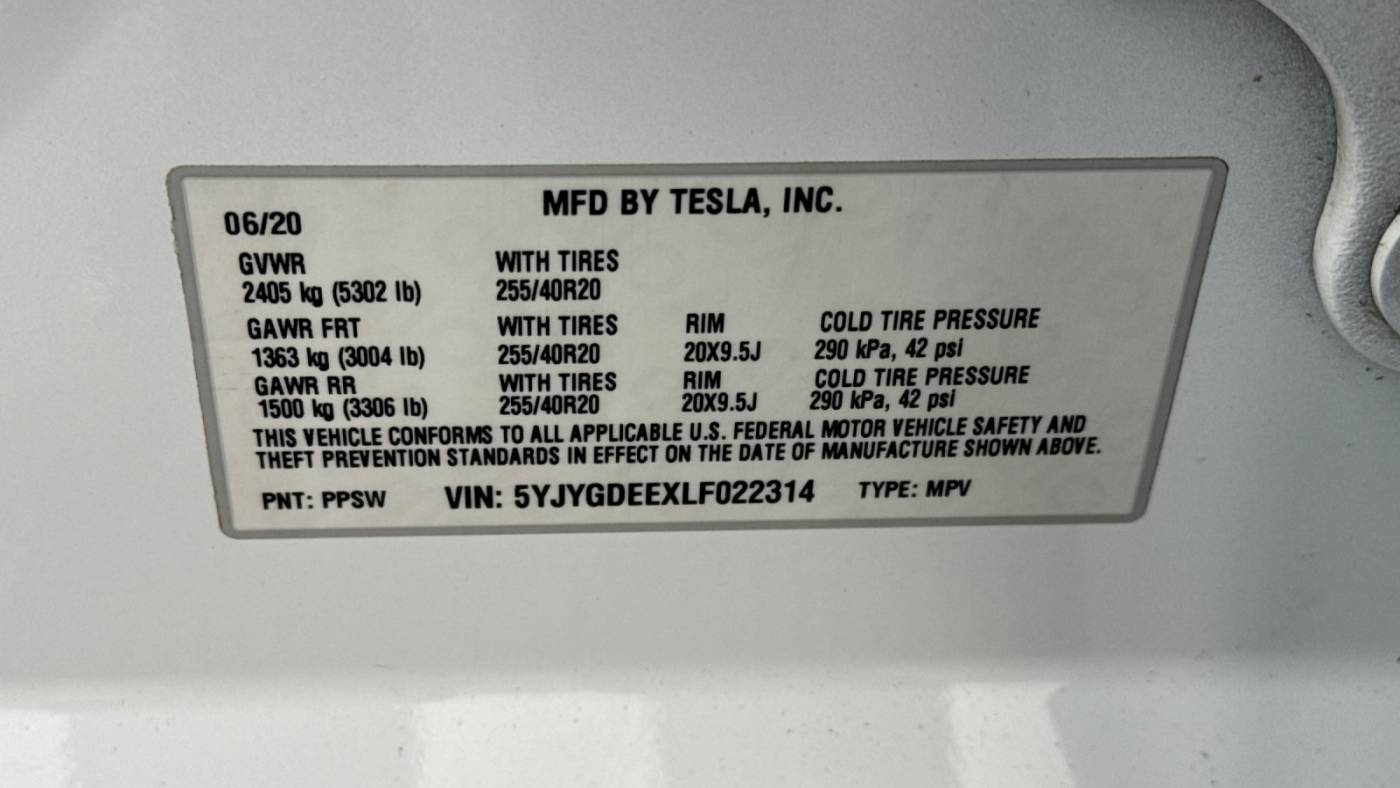 2020 Tesla Model Y 5YJYGDEEXLF022314