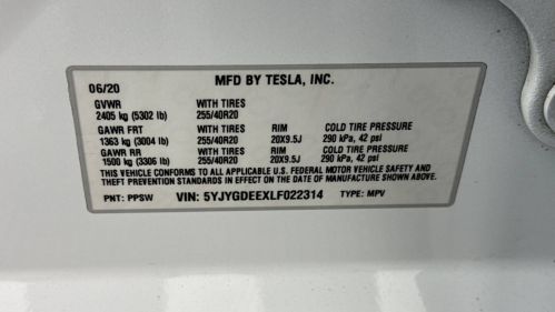 2020 Tesla Model Y 5YJYGDEEXLF022314