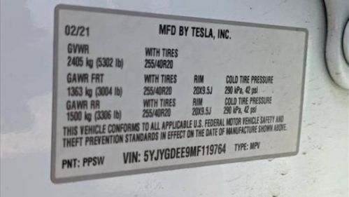 2021 Tesla Model Y 5YJYGDEE9MF119764