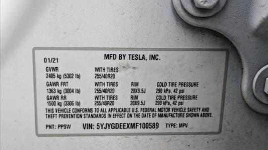 2021 Tesla Model Y 5YJYGDEEXMF100589