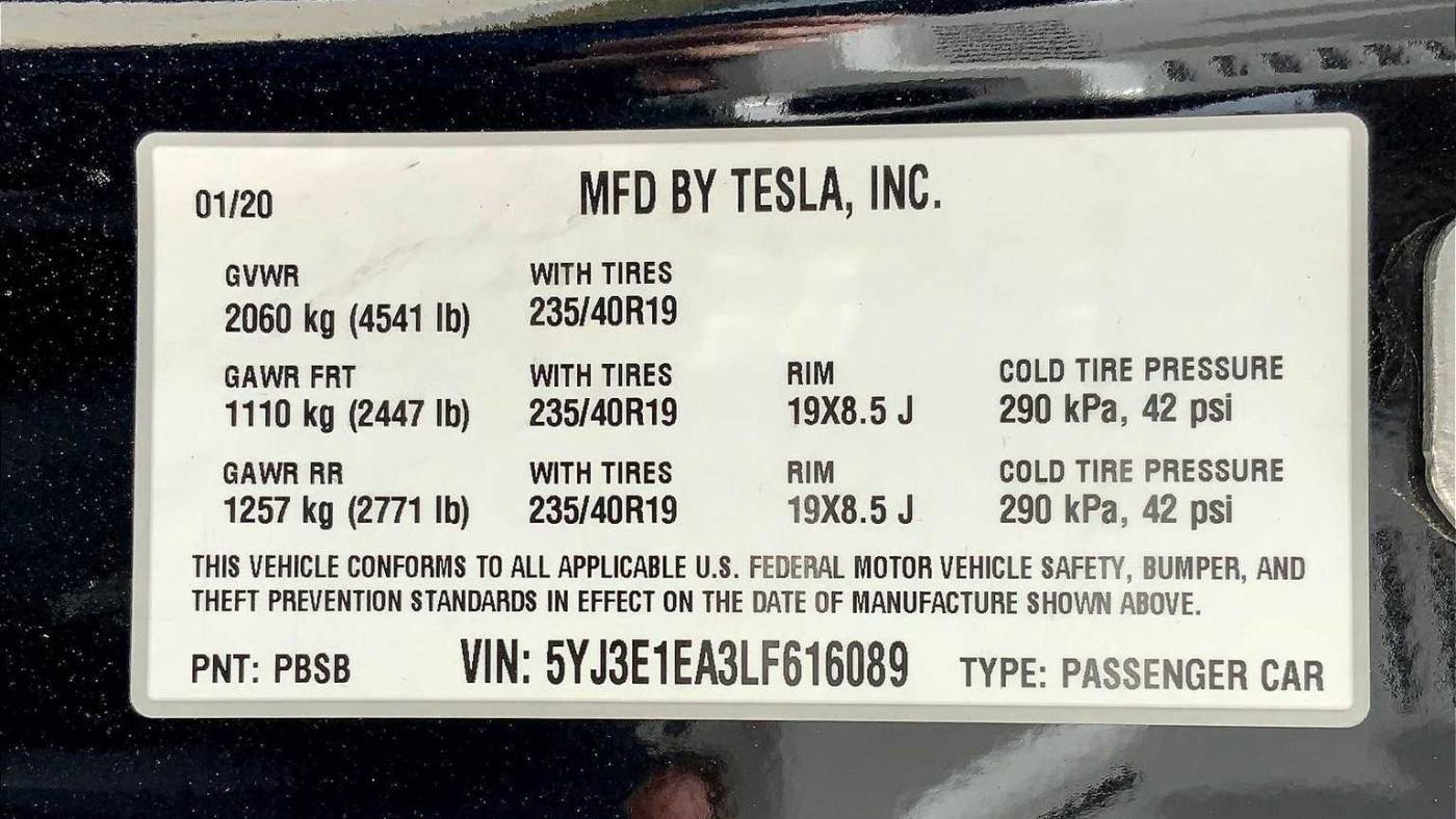 2020 Tesla Model 3 5YJ3E1EA3LF616089