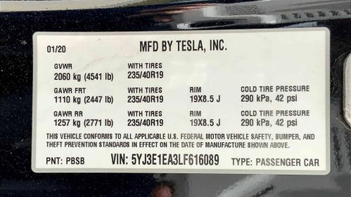 2020 Tesla Model 3 5YJ3E1EA3LF616089