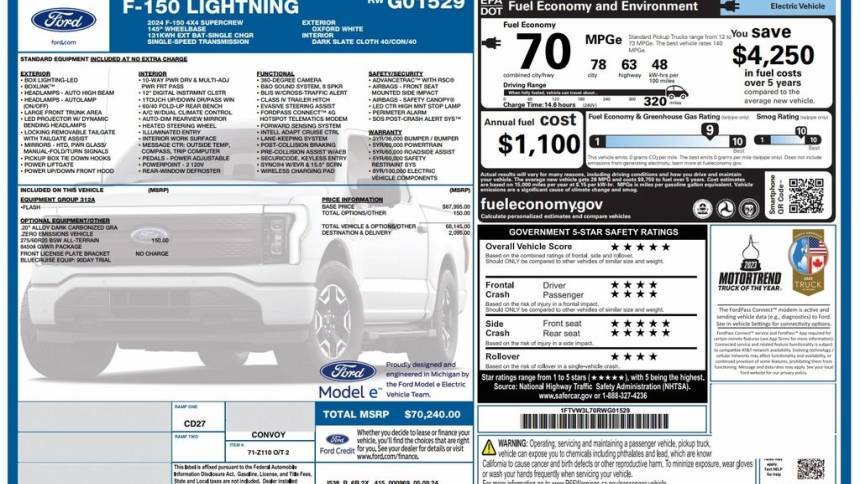 2024 Ford F-150 Lightning 1FTVW3L70RWG01529