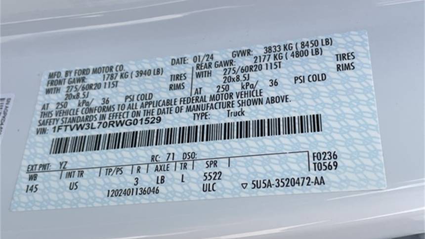 2024 Ford F-150 Lightning 1FTVW3L70RWG01529