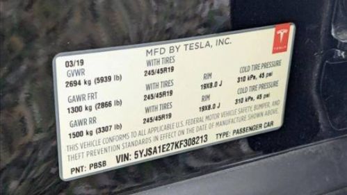 2019 Tesla Model S 5YJSA1E27KF308213