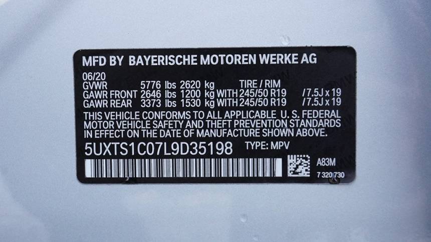 2020 BMW X3 5UXTS1C07L9D35198