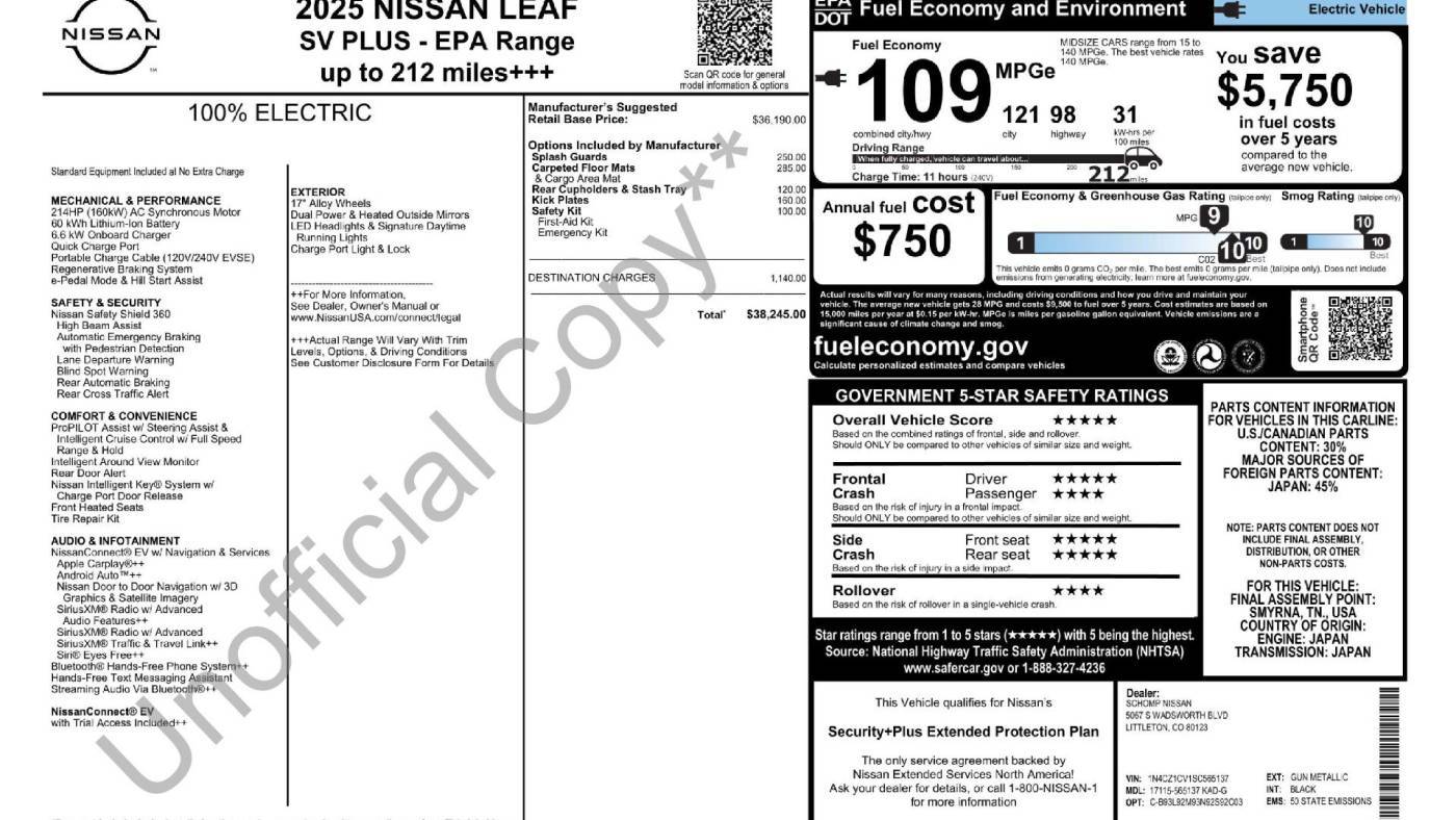 2025 Nissan LEAF 1N4CZ1CV1SC565137