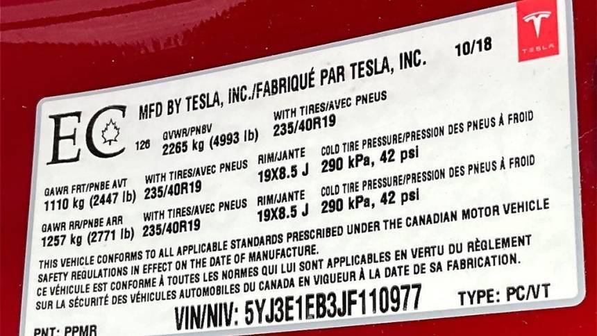 2018 Tesla Model 3 5YJ3E1EB3JF110977