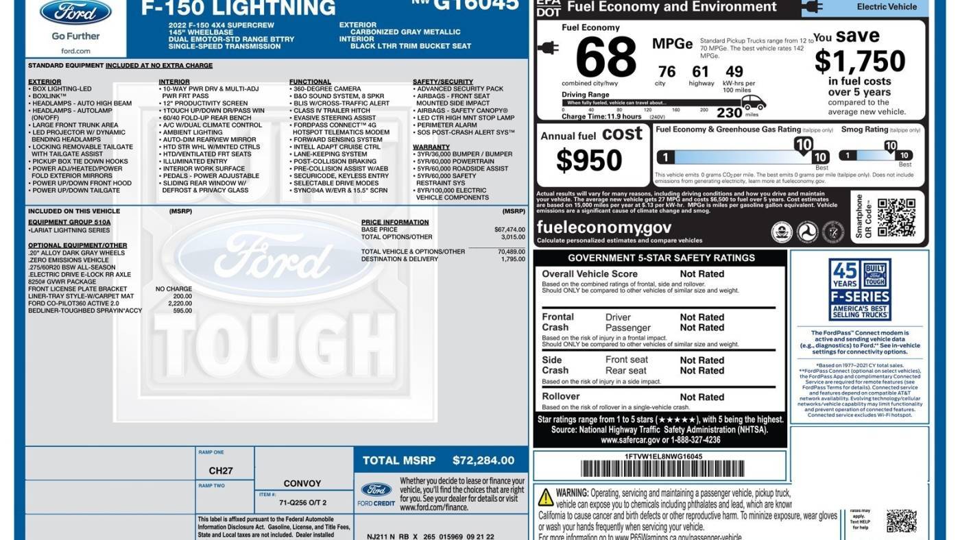 2022 Ford F-150 Lightning 1FTVW1EL8NWG16045