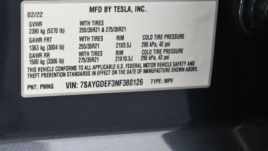 2022 Tesla Model Y 7SAYGDEF3NF380126