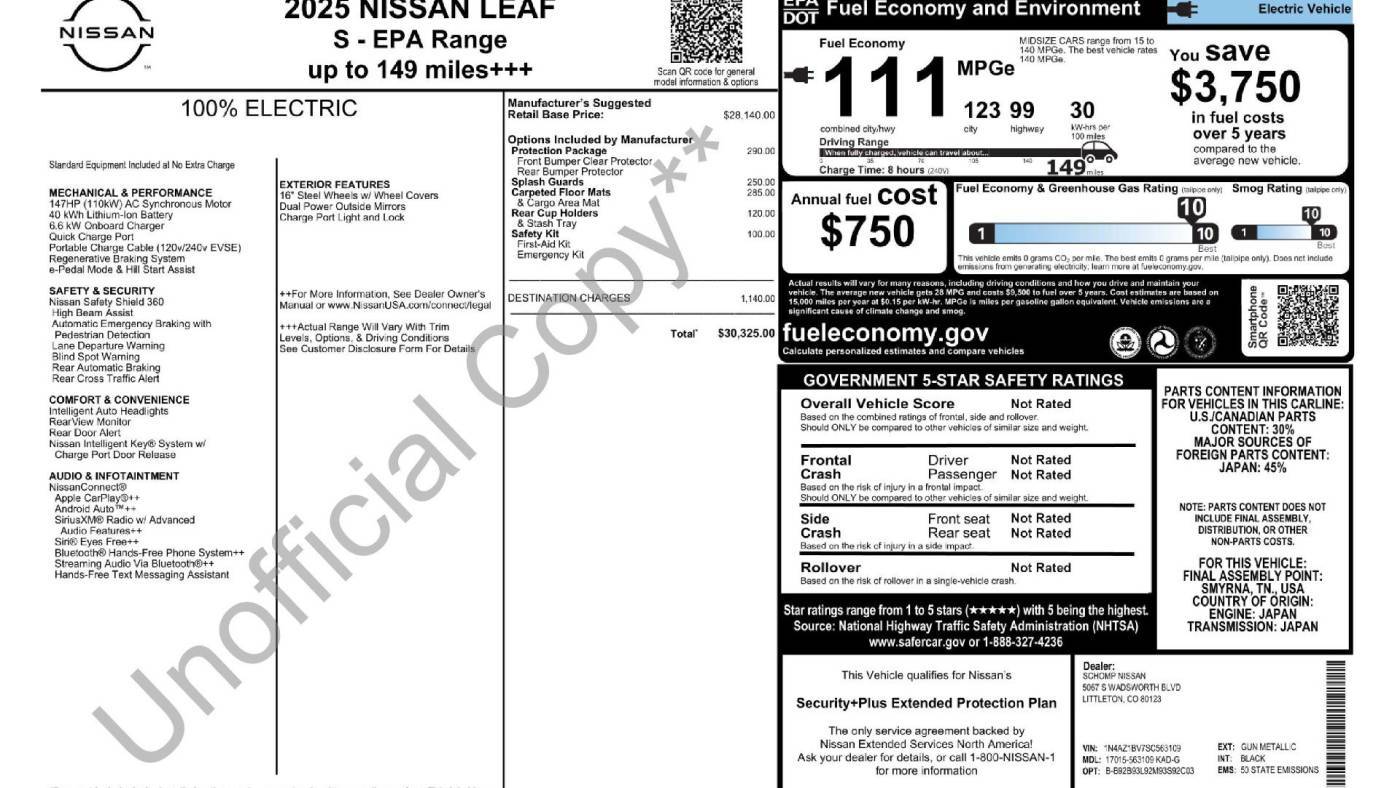 2025 Nissan LEAF 1N4AZ1BV7SC563109