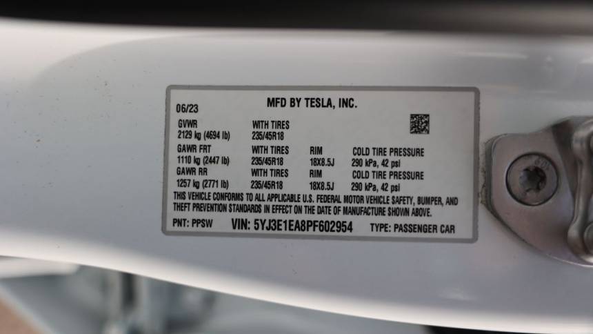 2023 Tesla Model 3 5YJ3E1EA8PF602954