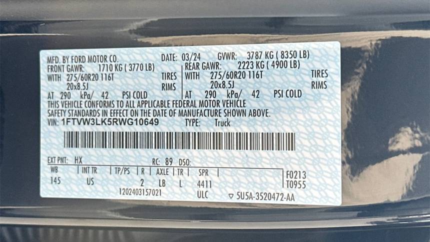 2024 Ford F-150 Lightning 1FTVW3LK5RWG10649