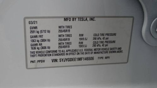 2021 Tesla Model Y 5YJYGDEE1MF146506