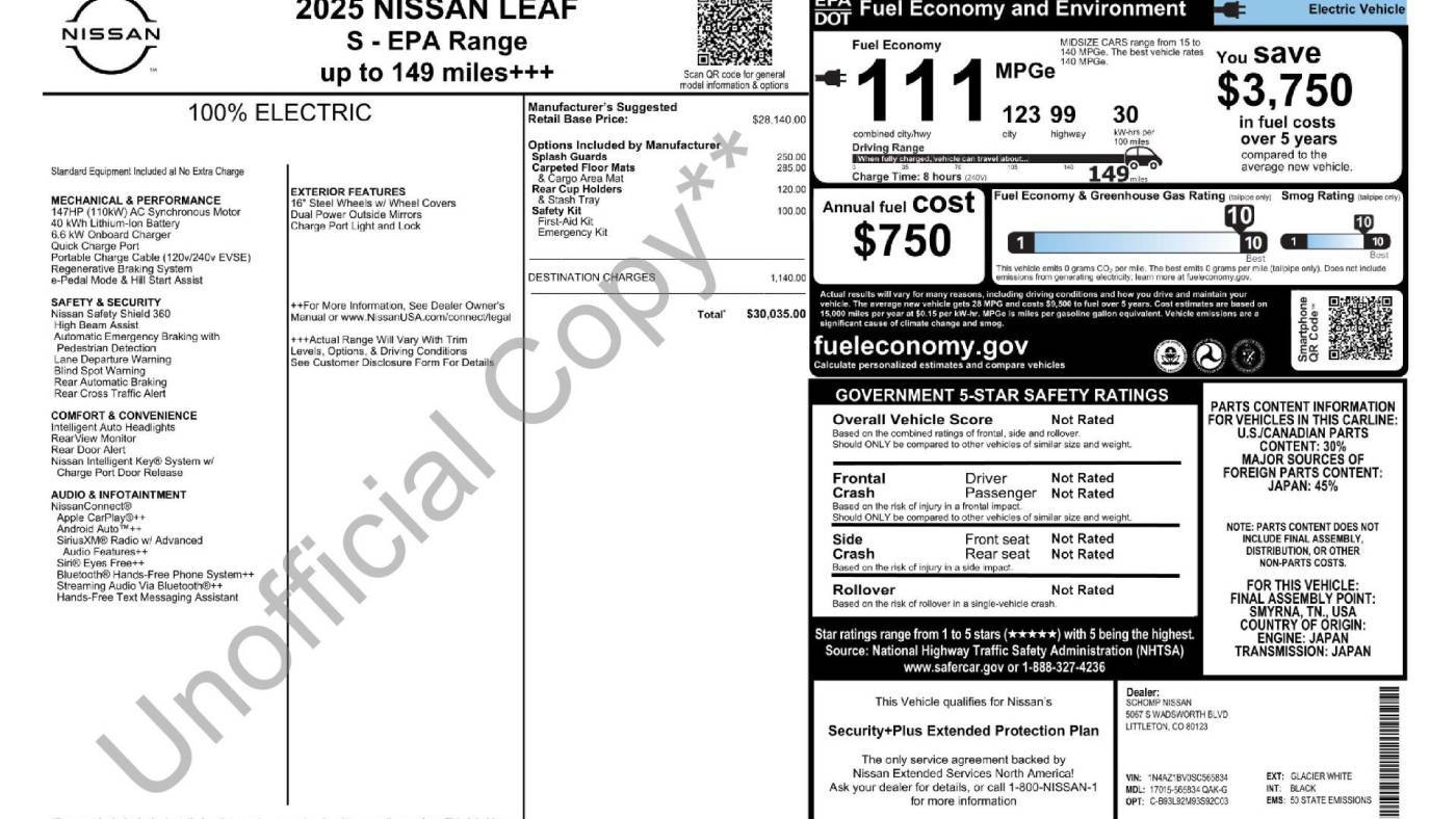 2025 Nissan LEAF 1N4AZ1BV0SC565834