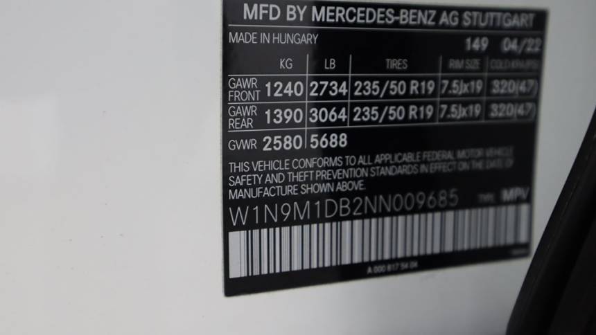 2022 Mercedes EQB W1N9M1DB2NN009685