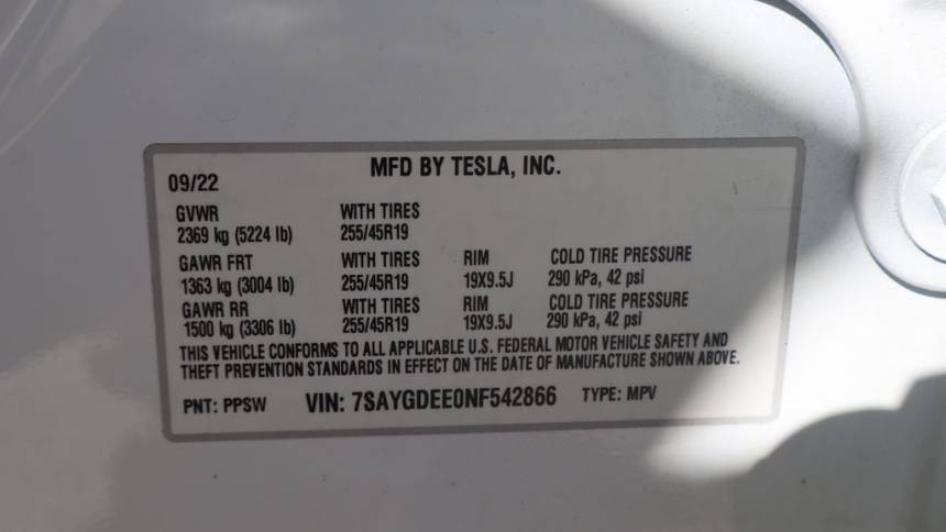 2022 Tesla Model Y 7SAYGDEE0NF542866