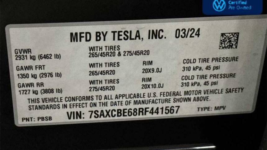 2024 Tesla Model X 7SAXCBE68RF441567