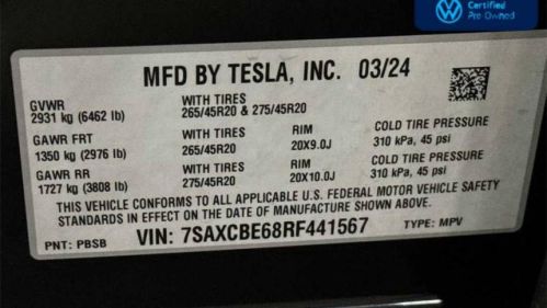 2024 Tesla Model X 7SAXCBE68RF441567