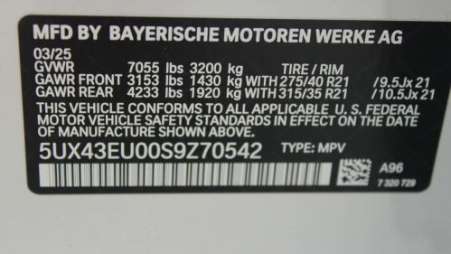 2025 BMW X5 5UX43EU00S9Z70542