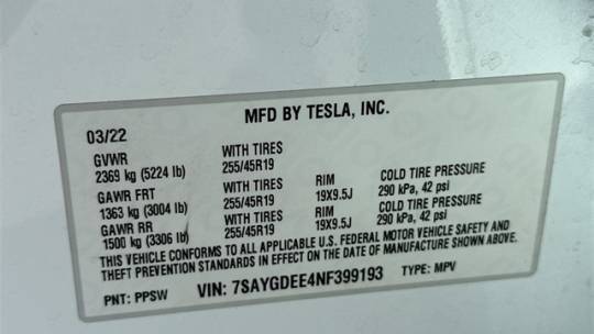 2022 Tesla Model Y 7SAYGDEE4NF399193