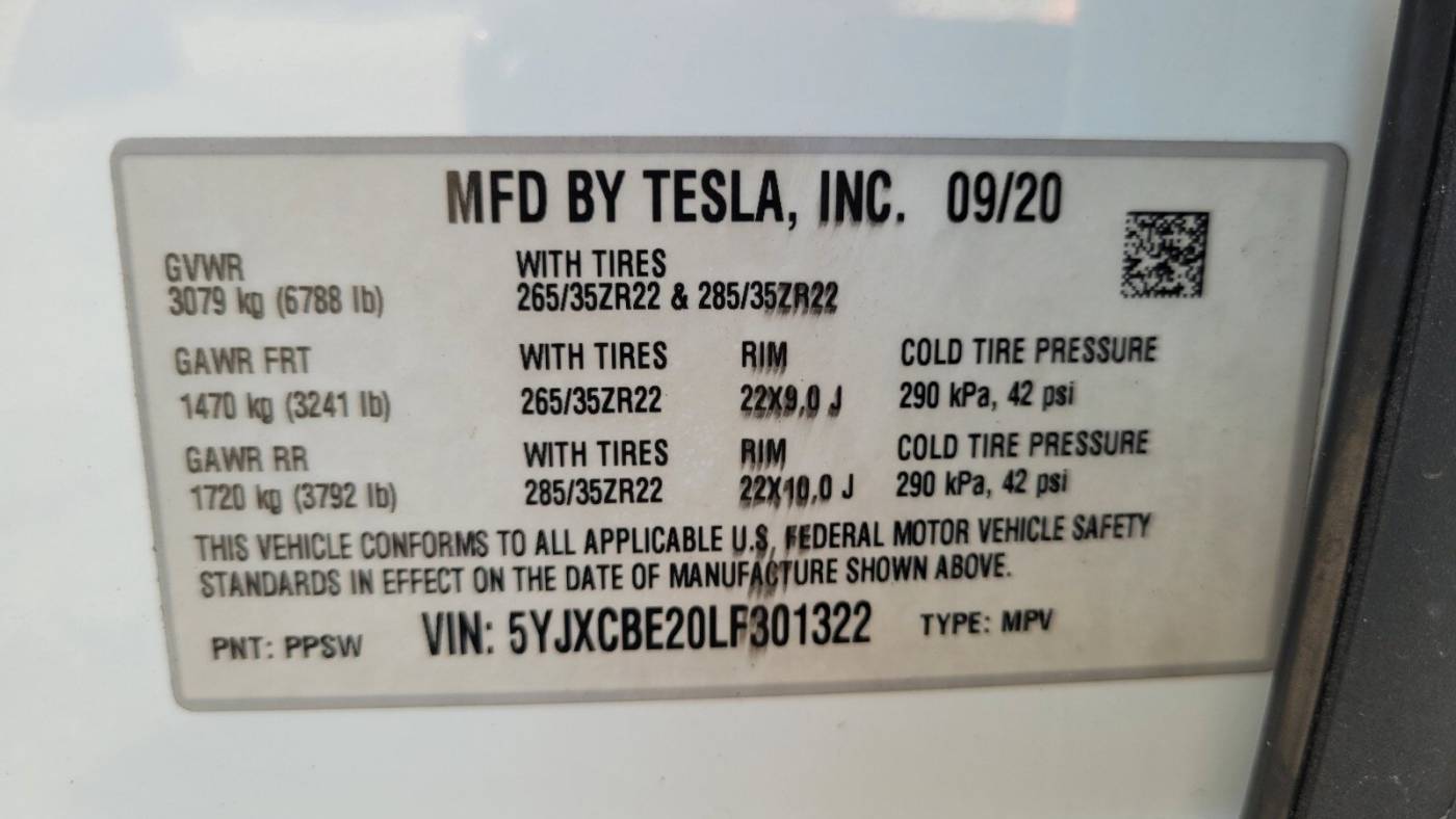 2020 Tesla Model X 5YJXCBE20LF301322