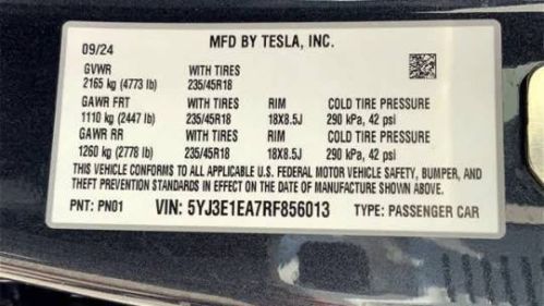 2024 Tesla Model 3 5YJ3E1EA7RF856013