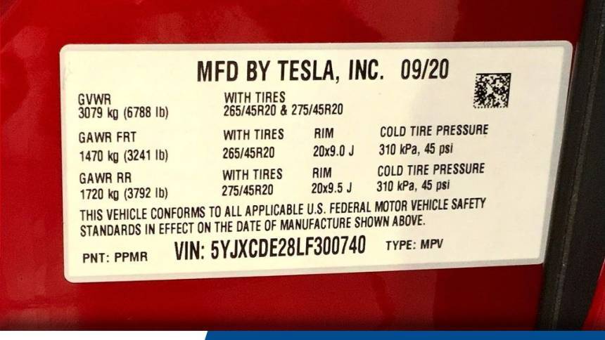 2020 Tesla Model X 5YJXCDE28LF300740