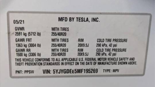2021 Tesla Model Y 5YJYGDEE5MF195269
