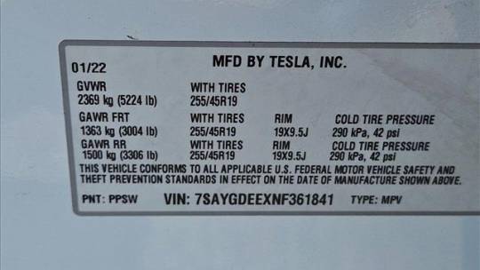 2022 Tesla Model Y 7SAYGDEEXNF361841