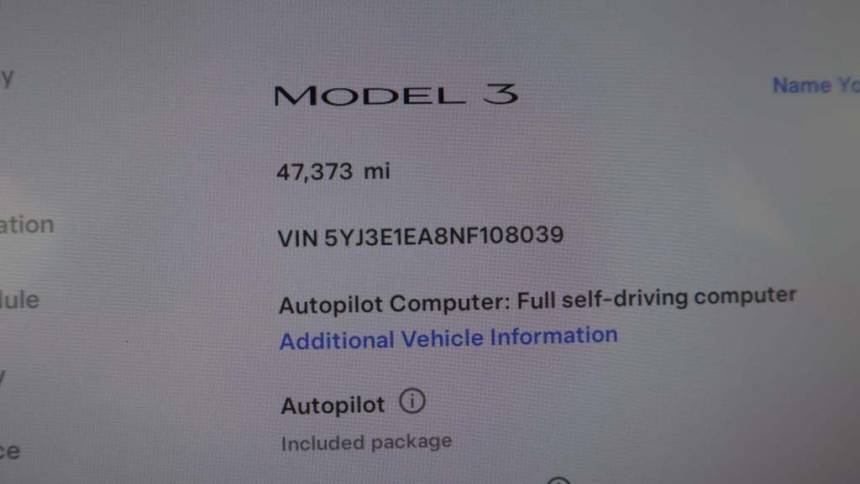 2022 Tesla Model 3 5YJ3E1EA8NF108039