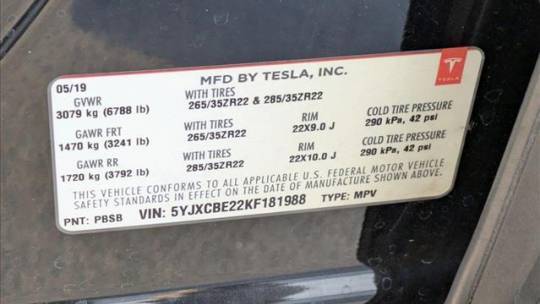 2019 Tesla Model X 5YJXCBE22KF181988