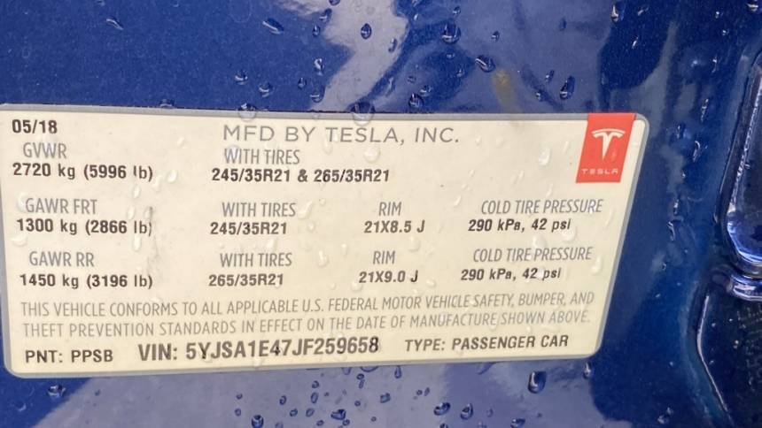 2018 Tesla Model S 5YJSA1E47JF259658
