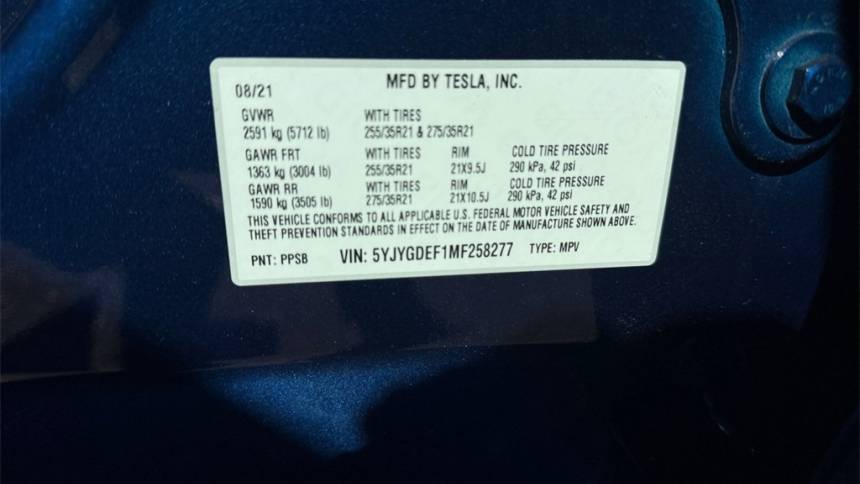 2021 Tesla Model Y 5YJYGDEF1MF258277