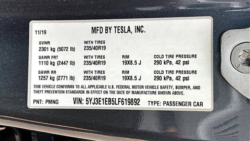 2020 Tesla Model 3 5YJ3E1EB5LF619892