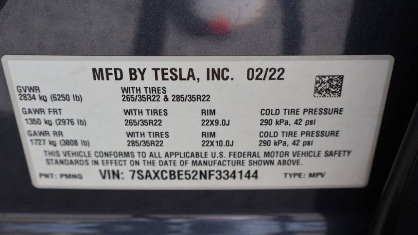 2022 Tesla Model X 7SAXCBE52NF334144