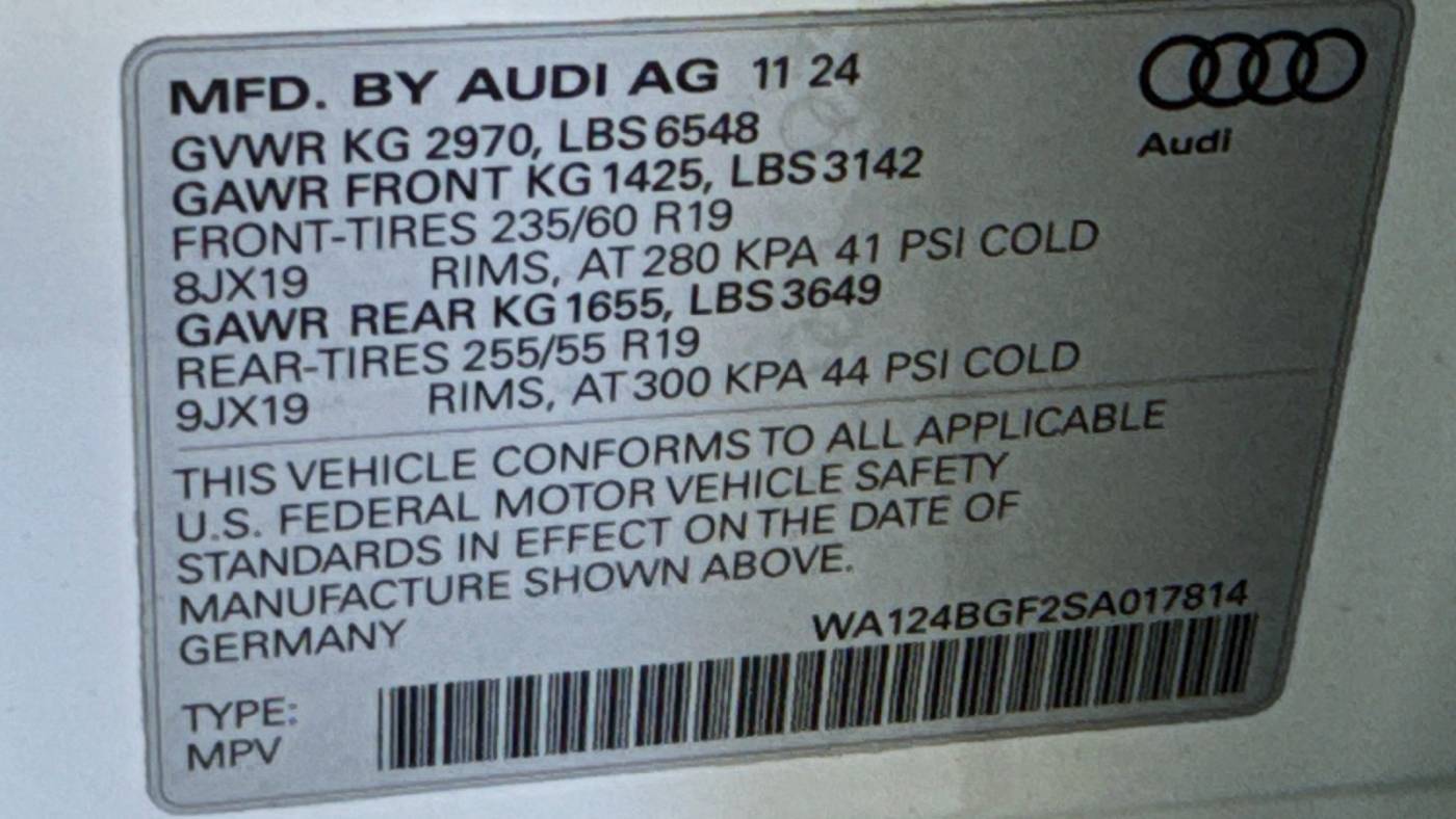 2025 Audi Q6 e-tron WA124BGF2SA017814