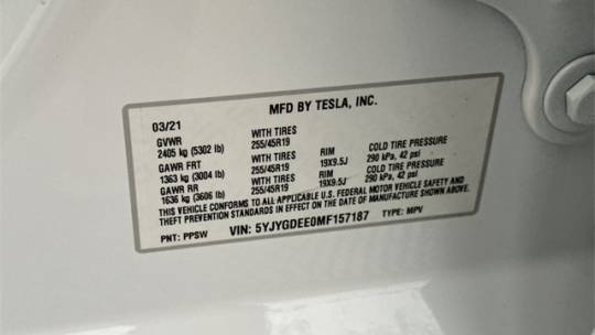 2021 Tesla Model Y 5YJYGDEE0MF157187